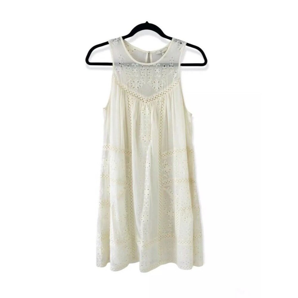 Joie Mistflower Silk Porcelain Embroidered Eyelet Dress​​​​